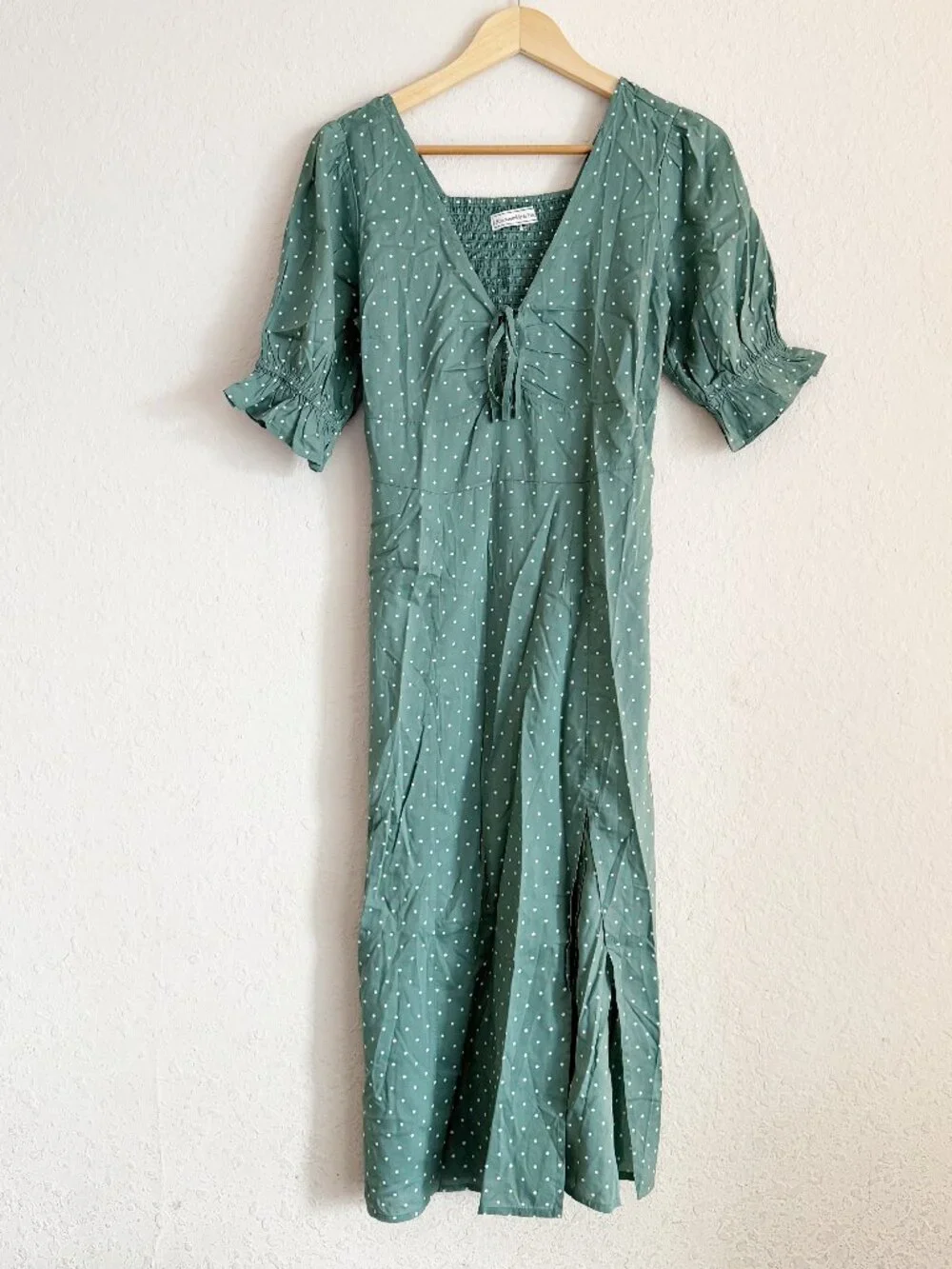 Abercrombie & Fitch Green Polka Dot Midi Dress Size Small - Picture 1 of 7